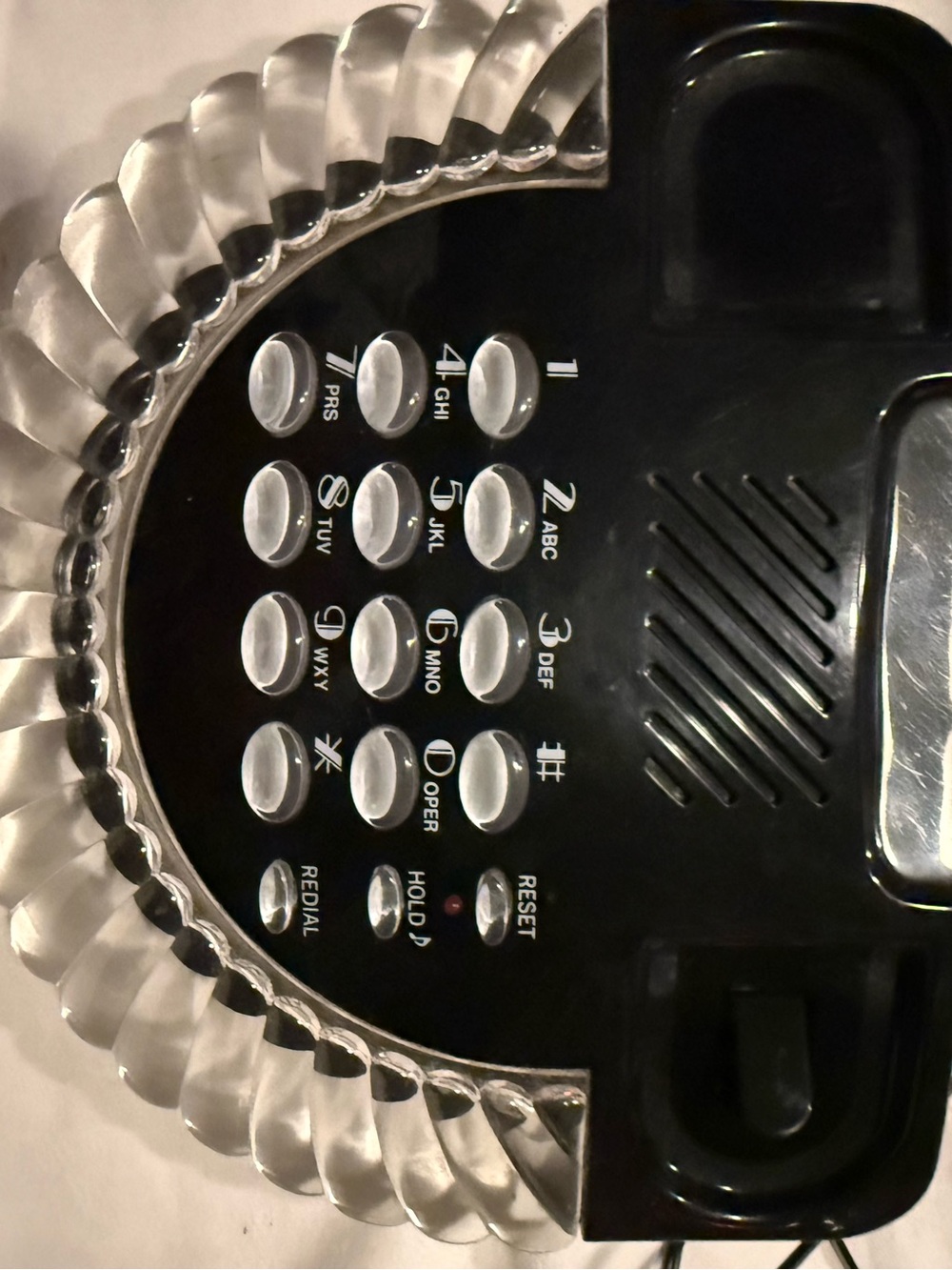Vintage Columbia Brand Lucite Clamshell Phone Black Color Push Button lights up
